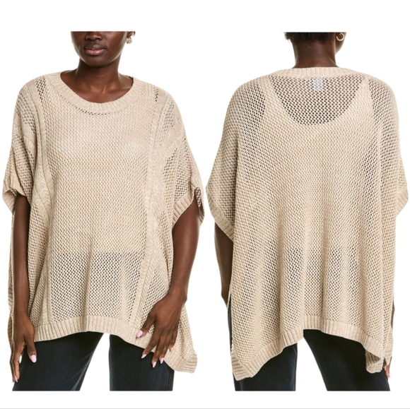 J. McLaughlin Katja Open Knit Poncho Sweater Cotton Wmns OS Beachy Boho Cottage - Picture 1 of 11